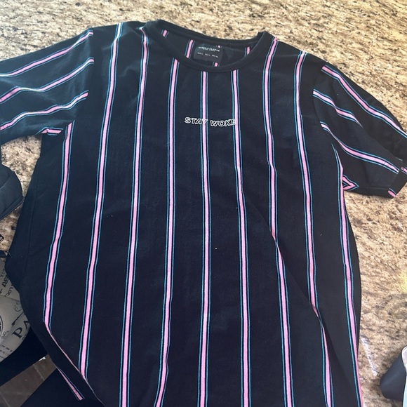 Stay woke men’s - Black and pink striped t-shirt - from ASOS- #striped - Picture 1 of 2